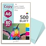 younikat DIN A6 Papier 80 g/m² I 500 Blatt in hell-blau I Kopierpapier...