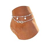 Ushiny Boho Forever Fußkettchen Silver Pearl Bead Fußkettchen Sommer...