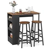 COSTWAY Bartisch mit Barhocker Set, 2 Personen Bartisch Set mit 3...