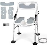 DEWEL Duschstuhl Klappbar mit Rückenlehne und Armlehne, Werkzeugfreie...