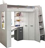 FurnitureByJDM Hochbett mit Schreibtisch, Schubladen, Regalen und...