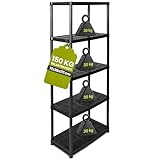 Kreher Steckregal aus Kunststoff, Lagerregal 5 Böden, Schwarz. 150 kg...