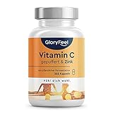 Vitamin C 365 Kapseln - Hochdosiert mit 1000mg + 20mg Zink - Pflanzlich...
