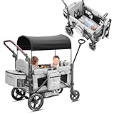Bollerwagen faltbar mit Dach,Premium Bollerwagen für 2 Kinder...