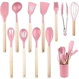 Küchenhelfer Set, 12-teiliges Silikon Küchenutensilien mit Holzgriff,...