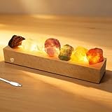 7 Farben Salzlampe mit LED Holzsockel, Salzkristalllampe Dimmbar mit USB...