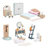 Puppenhaus Möbel Holz Set, Holz und Kunststoff Bad und Schlafzimmer-Set,...