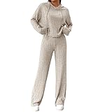 EFOGEP Damen Lounge Set: Trainingsanzug 2PCS Schlafanzug Rippenstrick...