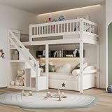 Kinderbett Etagenbett 90 x 200 cm, Hochbett mit Treppe und...