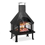 Relaxdays, schwarz Terrassenofen mit Grill, Feuerstelle mit Funkenschutz,...