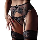 ROSVAY Damen Transparent Sexy Strumpfgürtel mit 4 verstellbaren Clips...