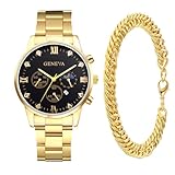 JewelryWe Analoge goldene Herrenuhr: Runde Quarzuhr mit drei Augen,...