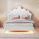Polsterbett 140x200 cm für Kinder, Prinzessin Kronenbett mit LED,...