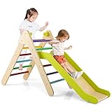 COSTWAY Kletterdreieck mit Rutsche, Klettergerüst aus Holz,...
