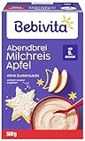 Bebivita Milchbreie ohne Zuckerzusatz Abendbrei Milchreis mit Apfel, 500g...