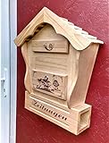 DARLUX Spitzdach Holzbriefkasten Postkasten mit Zeitungsfach aus Holz,...