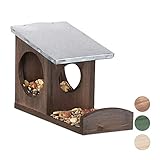 Relaxdays Eichhörnchen Futterhaus, Kobel aus Holz, wetterfestes Metall...