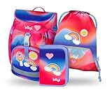 Baagl Schulranzen Mädchen für 1. Klasse, Airy Schultasche Set 3-Teilig,...