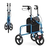 HEAO Dreirad Rollator Schmal für Wohnung, Aluminium Mit 3 Rädern, Faltbar...