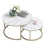 Marmor Couchtisch Gold, Couchtisch 2er Set mit 1 Großer Couchtisch Rund...