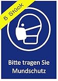 5 Aufkleber 'Bitte Mundschutz tragen' Gesichtsmaske Hinweis Schild zur...