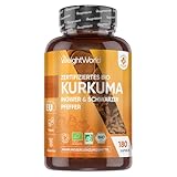 Bio Kurkuma Kapseln - 180 Curcuma Kapseln - Kurkuma Pulver mit Schwarzer...