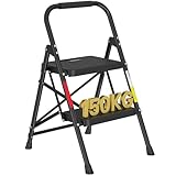 BONTEC Trittleiter 2 Stufen Klappbar, Tritthocker aus Stahl mit 150kg...