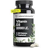 natural elements Vitamin D3 2000 I.E. – 365 Tabletten – für Knochen...