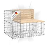 DELUKE Gartenbank Gabionen INO aus Stahl | 92x71x65,5cm Kiefernholz Natur |...