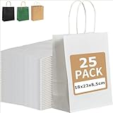 PAKNOR® 25stk Weiß Papiertüten mit Henkel - 18 x 21 x 8 cm,...