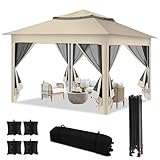 Fiqops Pavillon 3x3m Wasserdicht Stabil, GartenPavillion Doppeldach...
