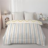 Linfye Bettdecke 240x220 cm – 4 Jahreszeiten Graue Streifen Steppdecke...