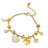 PLCPDM Elegantes 18K Gold Plattiertes Herz Charm Armband Für Frauen Mit...
