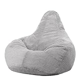 Icon Dalton Sitzsack Cord, Grau, Gaming Sitzsack Erwachsene mit Füllung,...