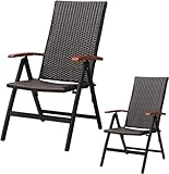 MAMIZO Rattan-Klappstuhl 2er Set, 5-Fach Verstellbarer Stuhl, 2...