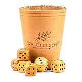 Waldfelsen® Echtleder Würfelbecher (9 cm) mit 6 Holzwürfeln (16 mm) aus...