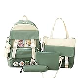 MOGSA Schulranzen-Set, 4-teilig, Damen-Rucksack, Geldbörsen, Segeltuch,...