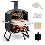 COSTWAY Outdoor Pizzaofen, 2-lagigem Pizza Ofen mit Grillrost, Pizzastein,...