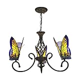 Tiffany-Pendelleuchte mit Schmetterlingen und Glasfenstern, dekorative...