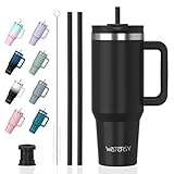 WATERSY 891ml Thermobecher mit 2 Strohhalmen, Trinkbecher Auslaufsicherer...