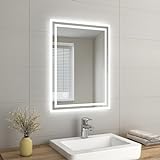 EMKE Badezimmerspiegel mit Sicherung, Hintergrundbeleuchtung, Wandmontage,...