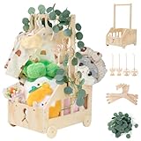Wuciray Babyparty Geschenk mit Griff Wickelkorb mit Holzrädern Kinder Holz...