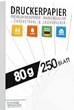 250 BLATT Druckerpapier A4 80g weiß – PREMIUM PAPIER Reinweiß - DIN...