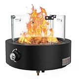 Onlyfire Rund Gas Tischkamin mit Glaswindschutz, Lavastein und Unterer...