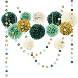 NICROLANDEE Seidenpapier Pompons Deko 15 Stück, Waldgrün Tissue Papier...