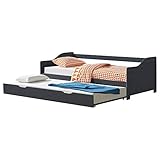 [en.casa] Tandembett 2X 90x200cm Dunkelgrau Ausziehbett Doppelt Sofabett...