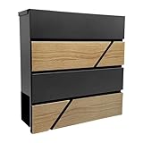 Relaxdays Briefkasten, Holzoptik, mit Zeitungsfach, Postkasten, HBT:...