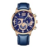 Fashion Sport Herren-Armbanduhr, Edelstahlgehäuse, Leder, Quarz, analog,...