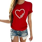 Damen-T-Shirt zum Valentinstag, modisch, lässig, Herzmuster, kurzärmelig,...