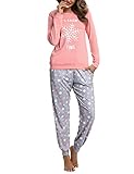 Bresdk Schlafanzug Damen Lang Winter Baumwolle Pyjama-Set mit Bündchen...